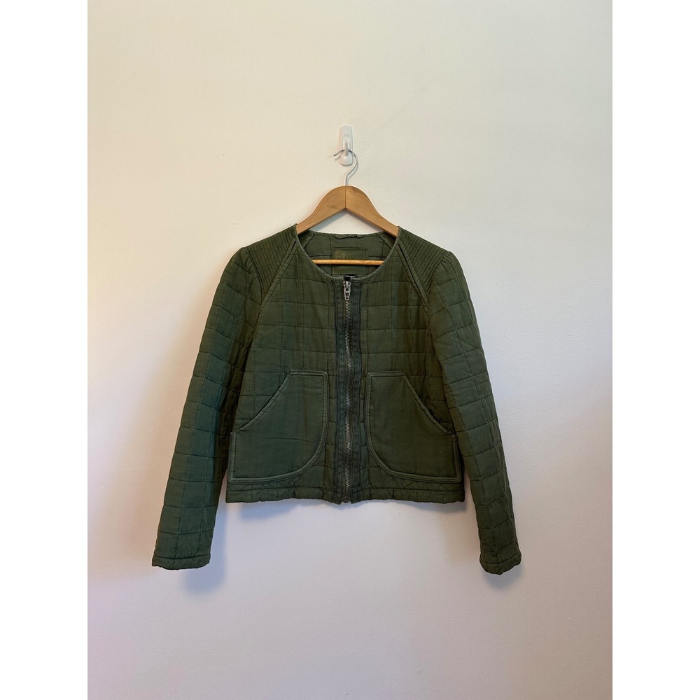 BlankNYC Happy Camper Olive Green Quilted Cropped Zip Up Bomber Jacket | Small